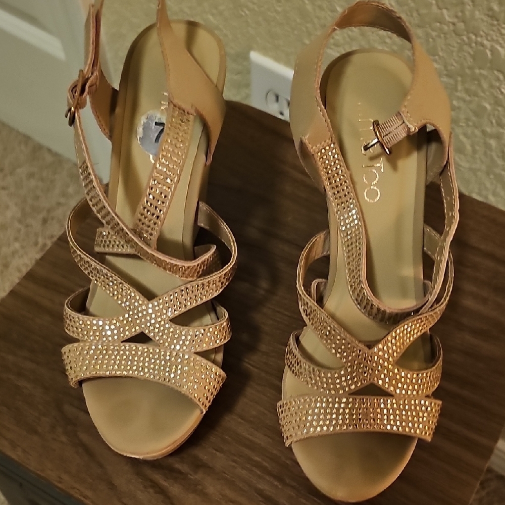Me Too Tan Dress Shoes with Rhinestone Embellishments
